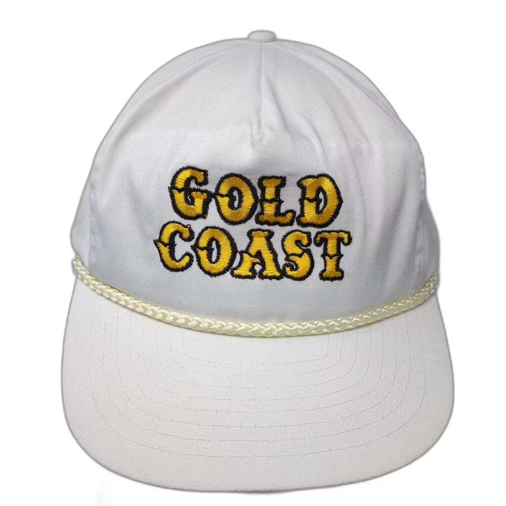 ABC 5 Panel White Snapback One Size Hat Gold Coast Yellow Rope Embroidered